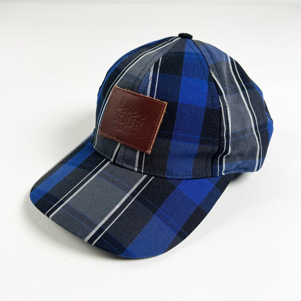 Love Your Melon blue black grey plaid baseball hat cap adjustable mens womens